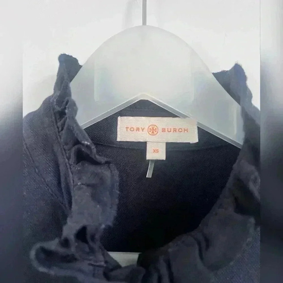 Tory Burch Emily Ruffle Polo Navy Shirt Size XS - Picture 5 of 6